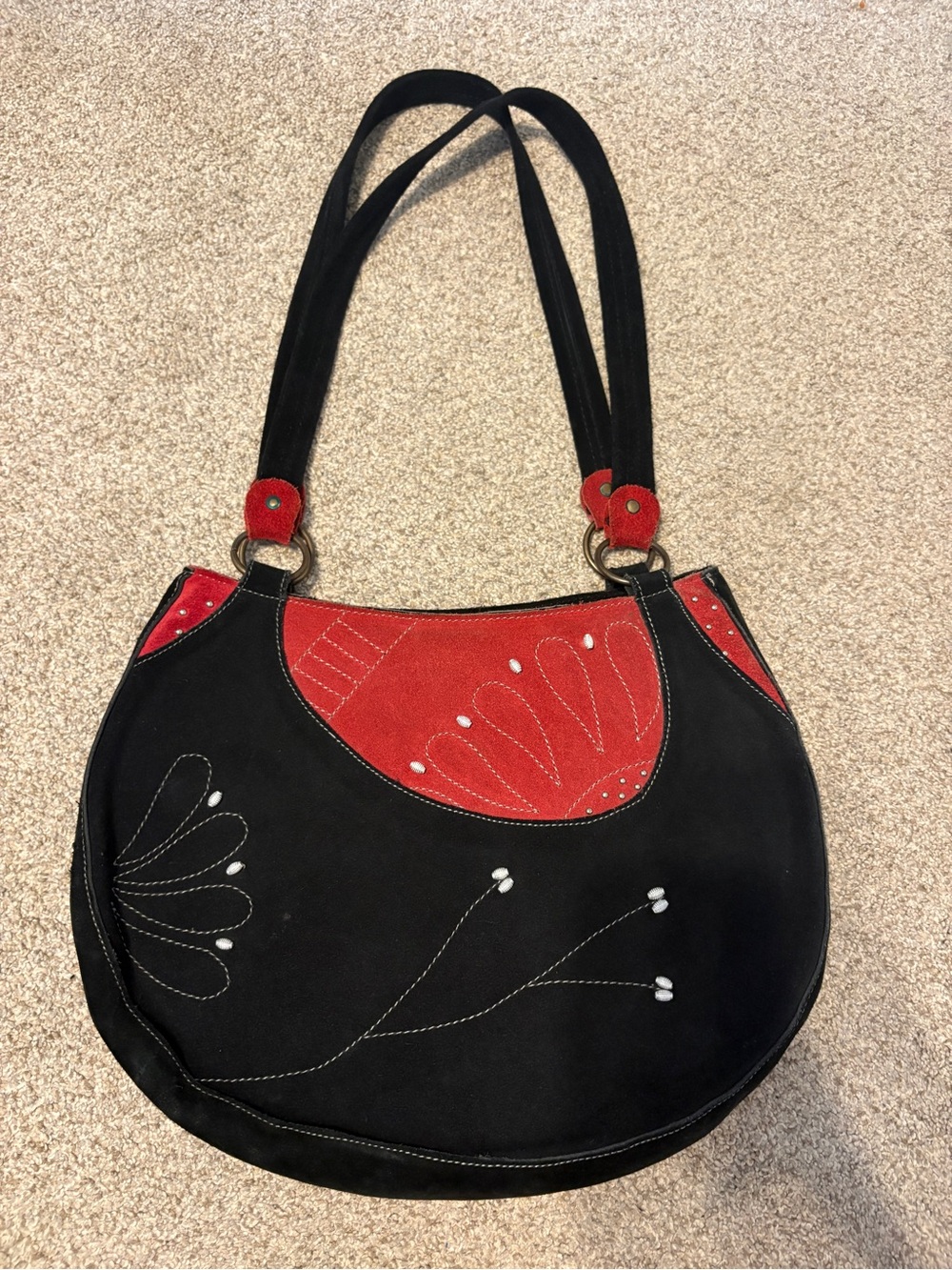 CONCUBINE Vintage Western Purse Large Shoulder Bag.  ?Leather ?Suede Black Red